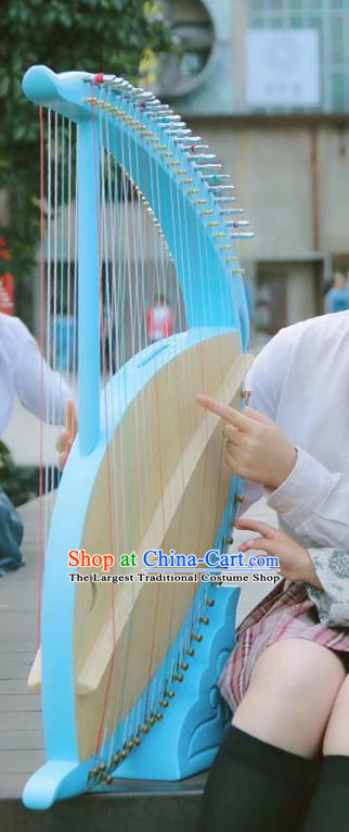 Chinese Traditional Musical Instruments China Ancient Konghou  Strings Blue Chinese Harp String Instrument