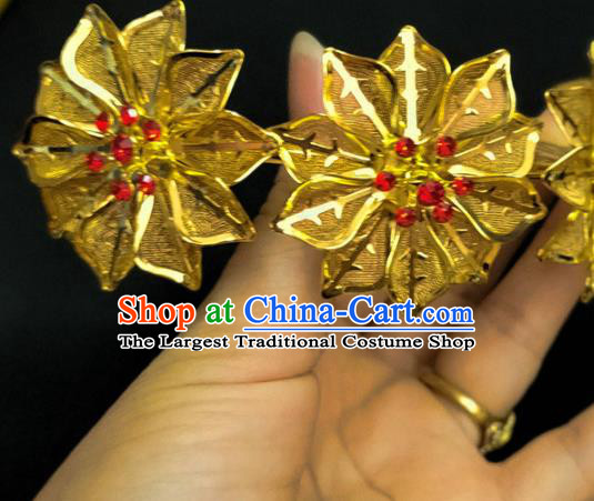 Chinese Dai Nationality Flowers Hairpin Traditional Ethnic Hair Accessories Handmade Dance Golden Hair Comb for Women