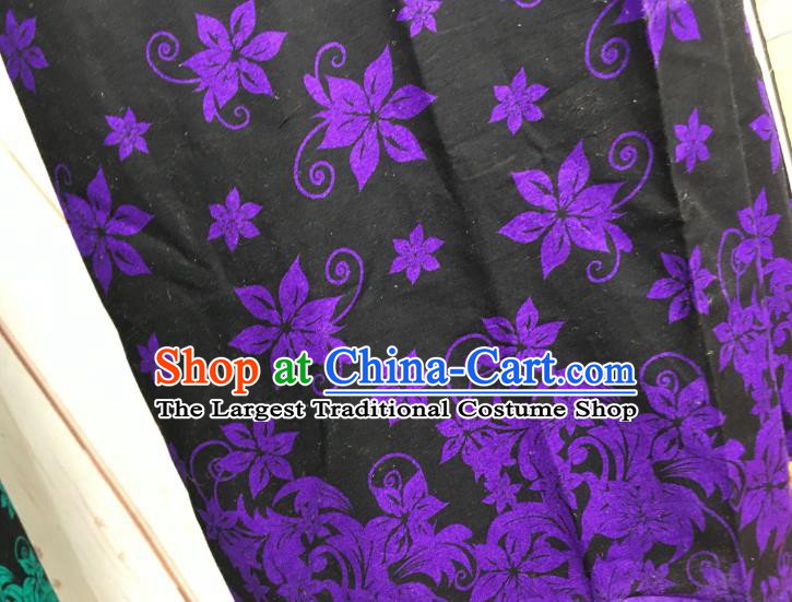 Chinese Dai Nationality Stage Performance Fashion Costumes Traditional Dai Ethnic Purple Blouse and Printing Black Straight Skirt Outfits