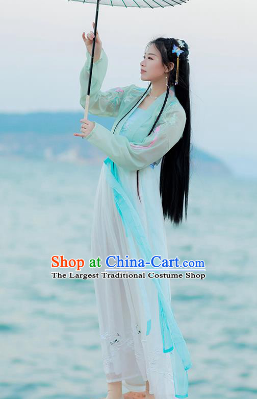 Chinese Tang Dynasty Court Lady Costumes Traditional Ancient Royal Princess Hanfu Garment Embroidered Blouse Strapless and Skirt for Women