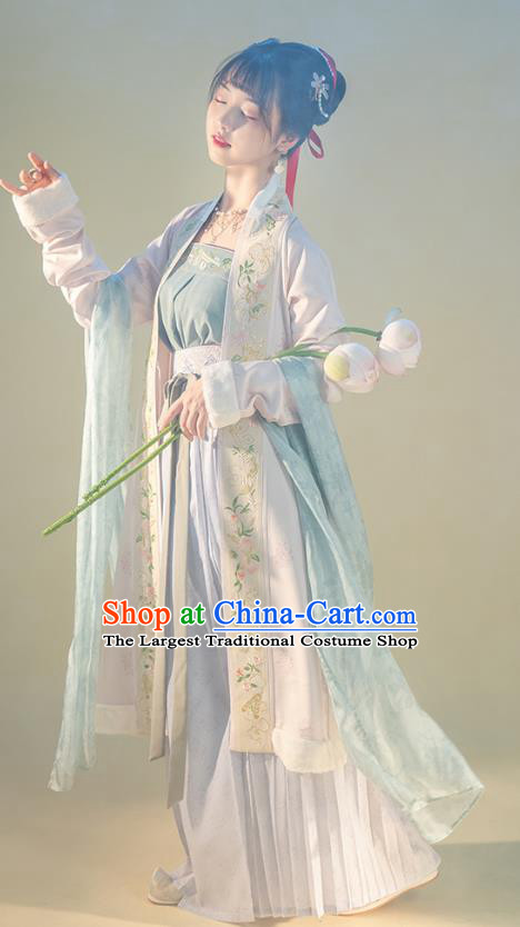 Traditional Chinese Song Dynasty Young Lady Hanfu Apparels Ancient Village Woman BeiZi Strapless and Skirt Historical Costumes Full Set