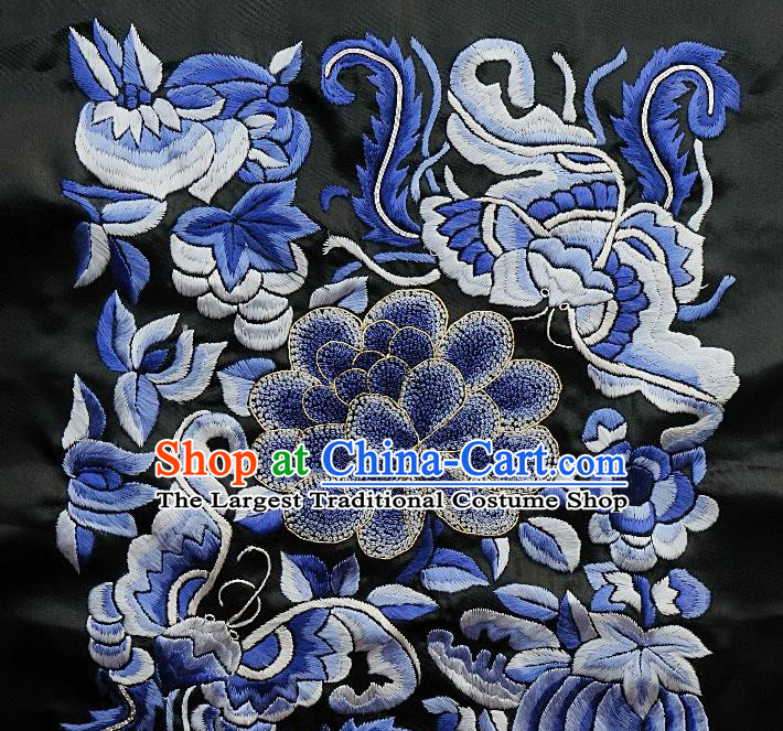 Chinese Traditional Embroidered Blue Butterfly Peony Fabric Patches Handmade Embroidery Craft Embroidering Dress Applique Accessories