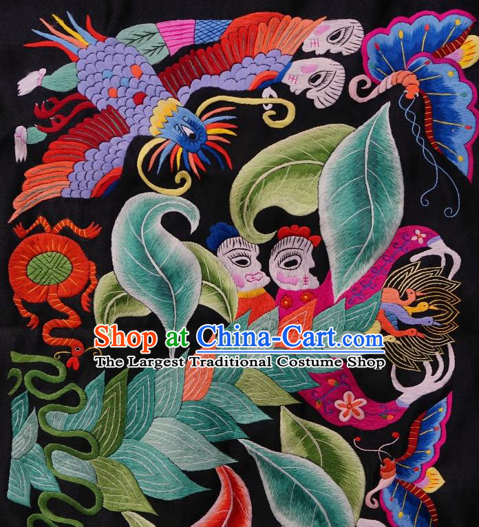 Chinese Traditional Embroidered Red Phoenix Fabric Patches Handmade Embroidery Craft Miao Ethnic Embroidering Applique Accessories