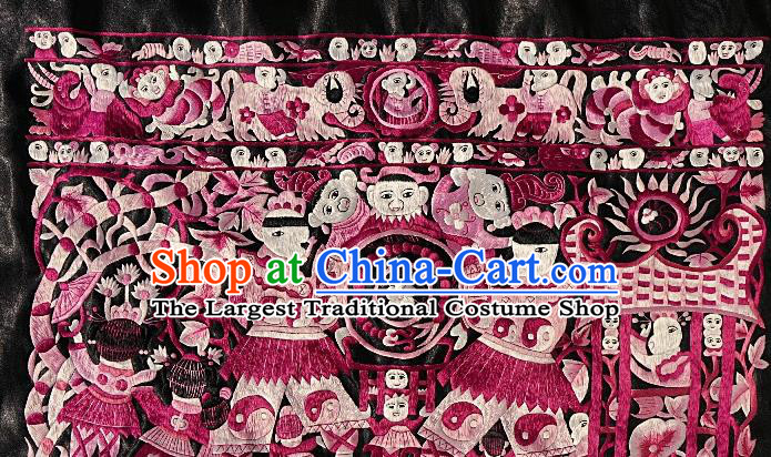 Chinese Traditional Embroidered Rosy Fabric Patches Handmade Embroidery Craft Embroidering Character Applique Miao Ethnic Accessories