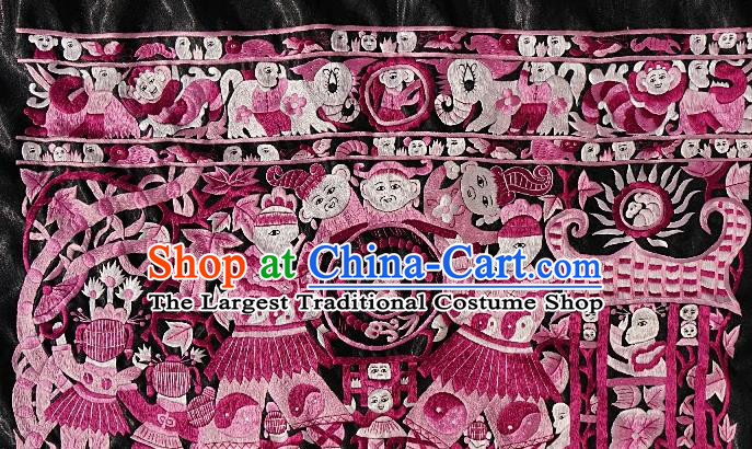 Chinese Traditional Embroidered Pink Fabric Patches Handmade Embroidery Craft Embroidering Character Applique Miao Ethnic Accessories