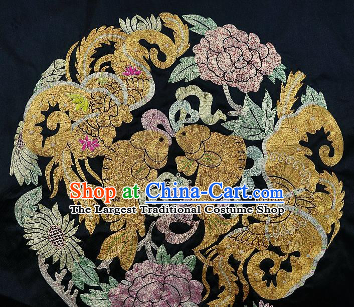 Chinese Traditional Embroidered Pink Peony Butterfly Carps Fabric Patches Handmade Embroidery Craft Embroidering Decorative Picture