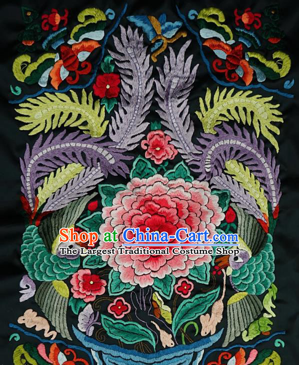 Chinese Traditional Embroidered Phoenix Peony Fabric Patches Handmade Embroidery Craft Miao Ethnic Accessories Embroidering Applique