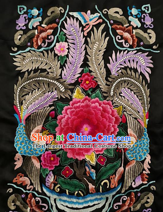 Chinese Traditional Embroidered Red Peony Fabric Patches Handmade Embroidery Craft Miao Ethnic Accessories Embroidering Phoenix Applique