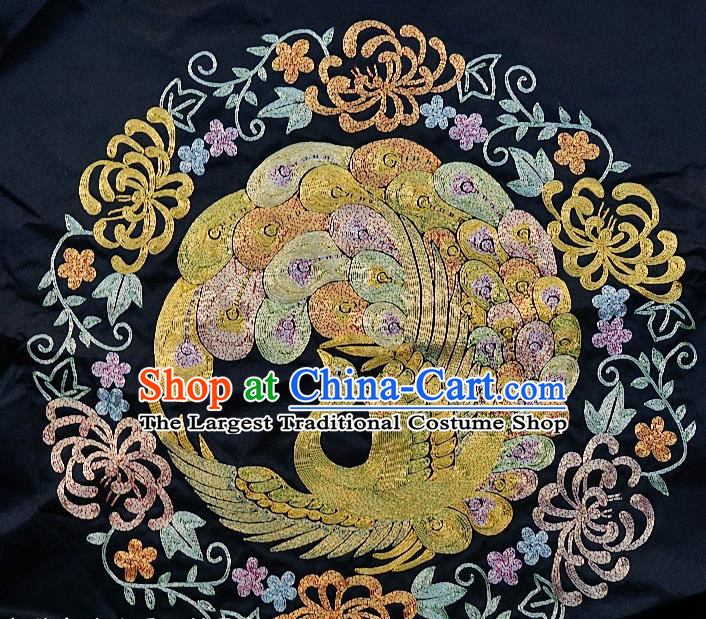 Chinese Traditional Embroidered Yellow Phoenix Chrysanthemum Fabric Patches Handmade Embroidery Craft Embroidering Silk Decorative Accessories