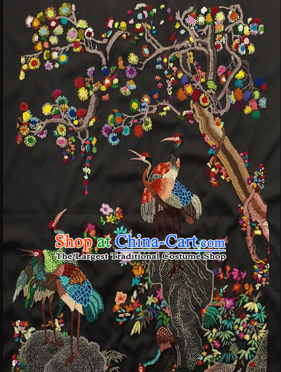 Chinese Traditional Embroidered Royalblue Cranes Pine Fabric Patches Handmade Embroidery Craft Embroidering Silk Applique Accessories