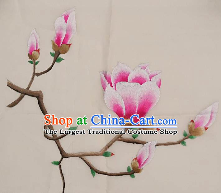 Traditional Chinese Embroidered Magnolia Fabric Patches Handmade Embroidery Craft Accessories Embroidering Flowers Applique