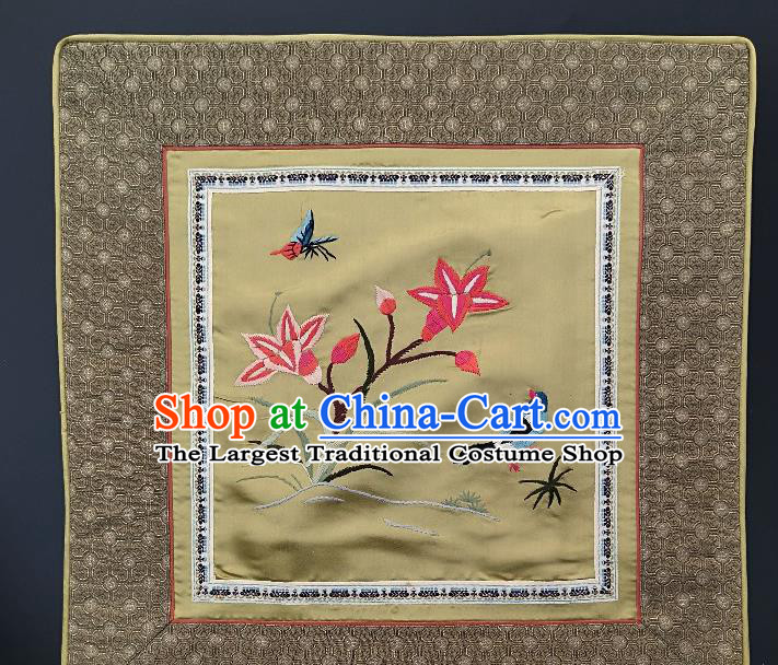 Traditional Chinese Embroidered Orchid Fabric Patches Handmade Embroidery Craft Accessories Embroidering Yellow Silk Cushion Applique