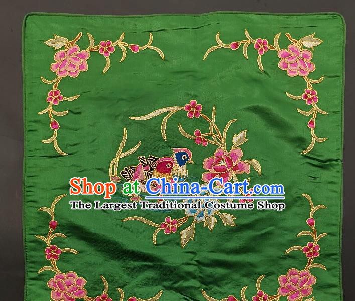 Traditional Chinese Embroidered Pink Peony Fabric Patches Handmade Embroidery Craft Accessories Embroidering Mandarin Duck Green Silk Cushion Applique