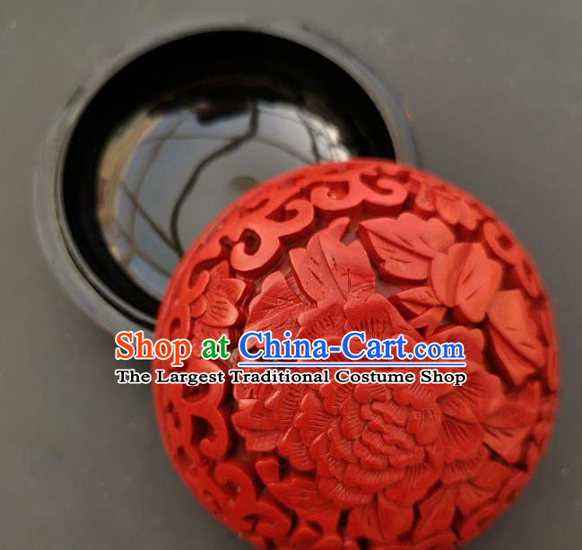 Chinese Traditional Carving Peony Flower Red Lacquer Rouge Box Handmade Lacquerware Craft Inkpad Box