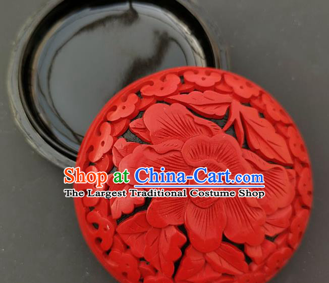 Chinese Handmade Carving Peony Flower Red Lacquer Rouge Box Traditional Lacquerware Craft Inkpad Box