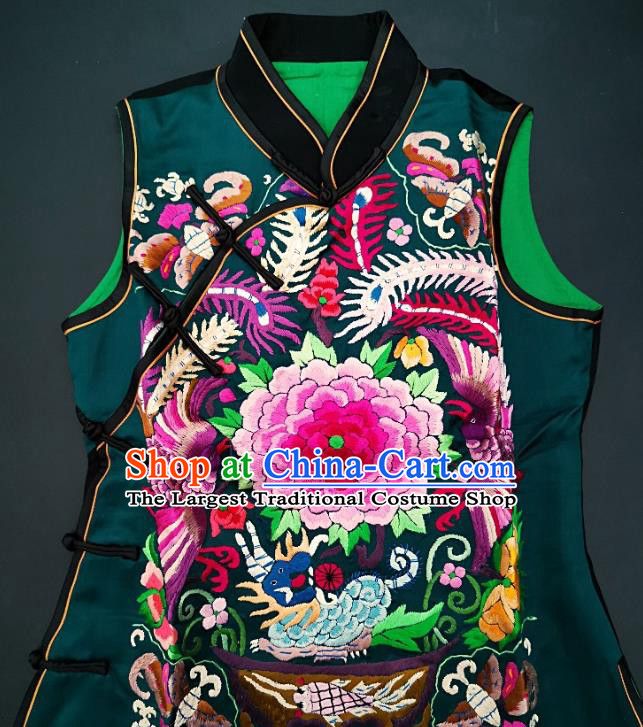 Chinese Traditional Embroidered Waistcoat Handmade Embroidery Costume Tang Suit Upper Outer Garment Silk Vest for Women
