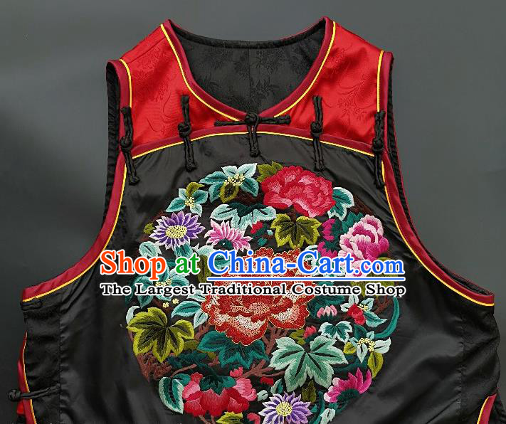 Chinese Traditional Embroidered Peony Vest Handmade Embroidery Costume Tang Suit Silk Waistcoat for Women