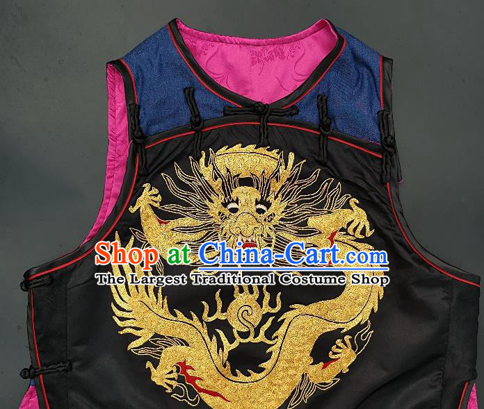 Chinese Traditional Embroidered Dragon Vest Handmade Embroidery Costume Tang Suit Navy Waistcoat for Women