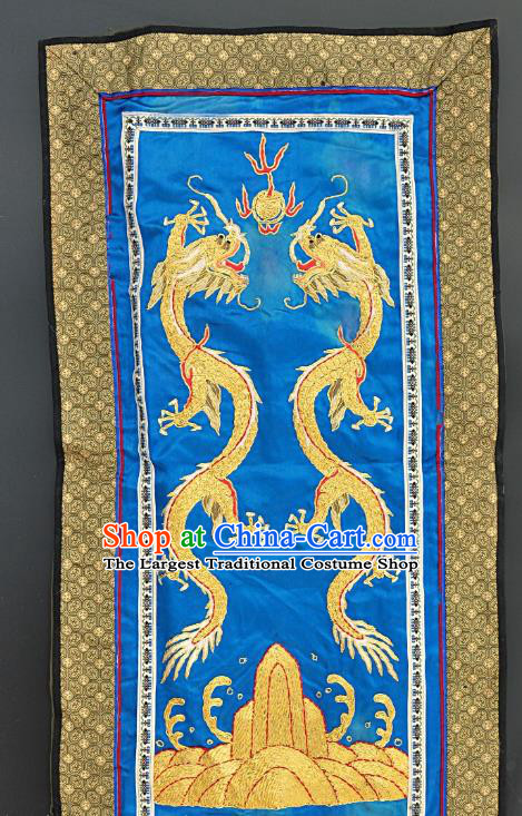 Chinese Traditional Embroidered Dragons Fabric Patches Handmade Embroidery Craft Embroidering Royalblue Silk Decorative Painting