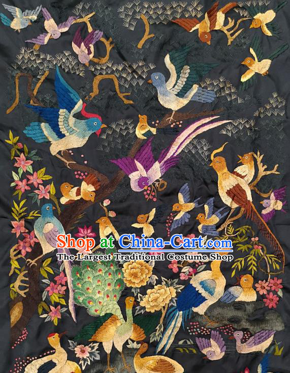 Chinese Traditional Embroidered Peacock Purple Birds Fabric Patches Handmade Embroidery Craft Embroidering Silk Decorative Painting
