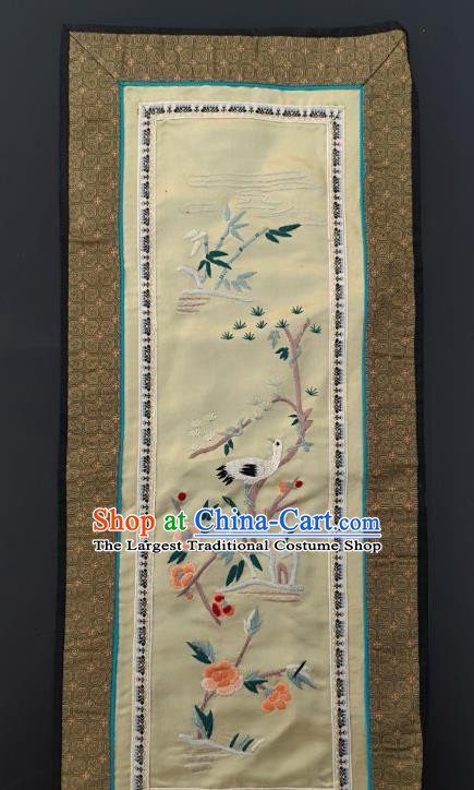 Chinese Traditional Embroidered Bamboo Crane Plum Picture Handmade Embroidery Craft Embroidering Beige Silk Decorative Painting