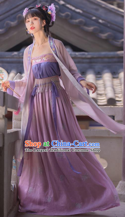 Traditional Chinese Song Dynasty Princess Costumes Ancient Court Lady Hanfu Garment Embroidered BeiZi Blouse Strapless and Skirt Full Set