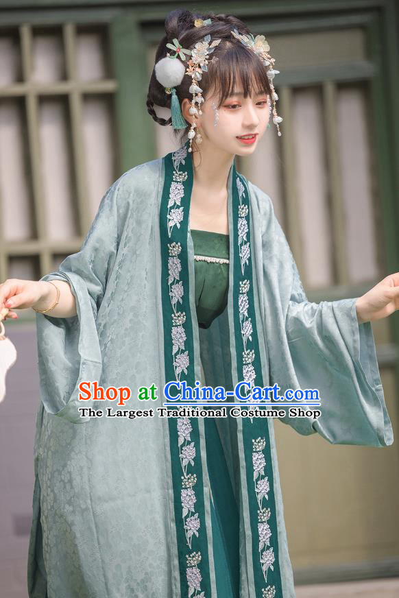 Traditional Chinese Song Dynasty Court Costumes Ancient Princess Hanfu Garment Embroidered Green BeiZi Blouse Top and Skirt Complete Set