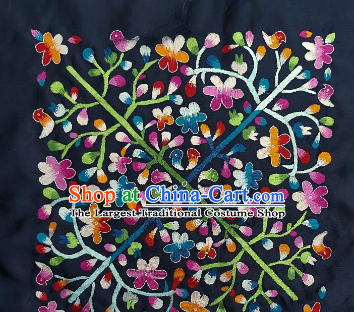 Traditional Chinese Embroidered Flowers Fabric Patches Handmade Embroidery Craft Accessories Embroidering Navy Silk Cushion Applique