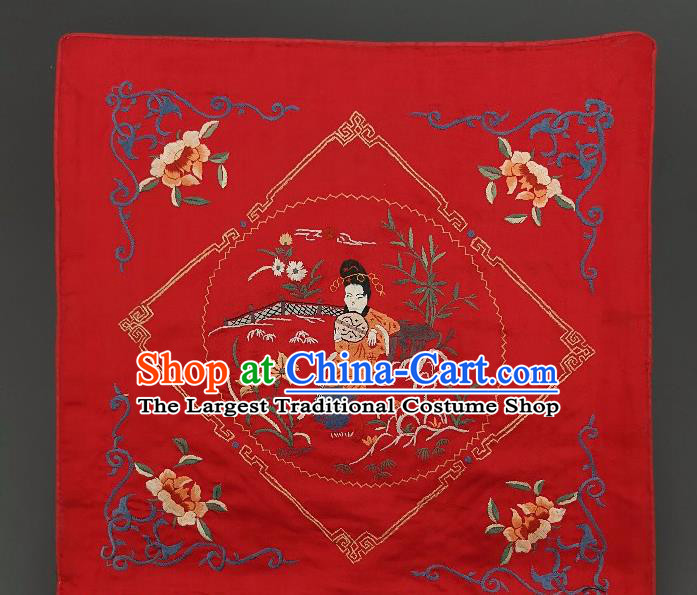 Traditional Chinese Embroidered Beauty Fabric Patches Handmade Embroidery Craft Accessories Embroidering Red Silk Cushion Applique