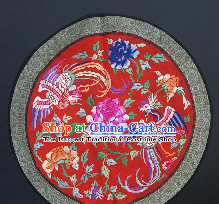 Traditional Chinese Embroidered Phoenix Peony Red Fabric Hand Embroidering Dress Applique Embroidery Round Patches Accessories