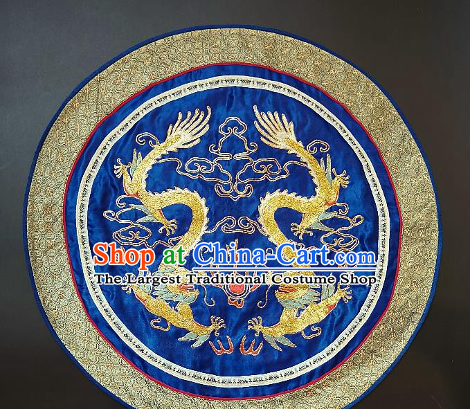 Traditional Chinese Embroidered Dragons Royalblue Fabric Hand Embroidering Dress Round Applique Embroidery Cushion Patches Accessories