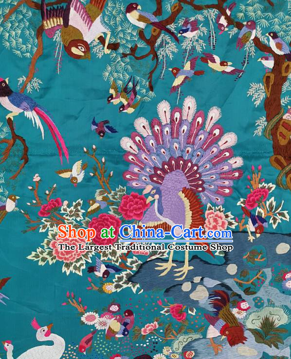 Traditional Chinese Embroidered Birds Peacock Green Silk Fabric Patches Handmade Embroidery Craft Accessories Embroidering Dress Applique