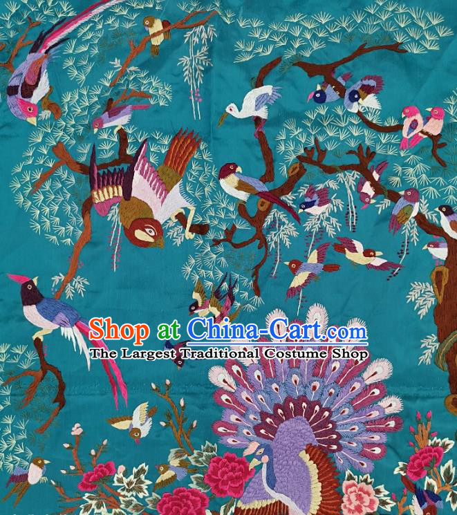 Traditional Chinese Embroidered Birds Peacock Green Silk Fabric Patches Handmade Embroidery Craft Accessories Embroidering Dress Applique
