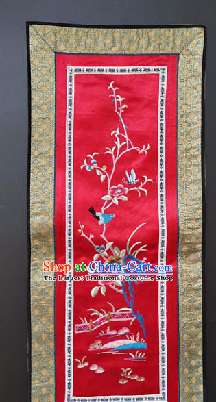 Chinese National Embroidered Peach Blossom Paintings Traditional Handmade Embroidery Decorative Red Silk Picture Craft