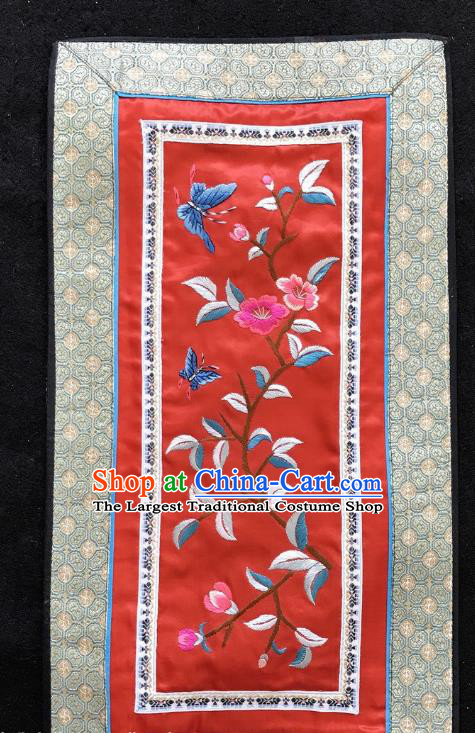 Chinese National Embroidered Peach Blossom Paintings Traditional Handmade Embroidery Decorative Red Silk Picture Craft