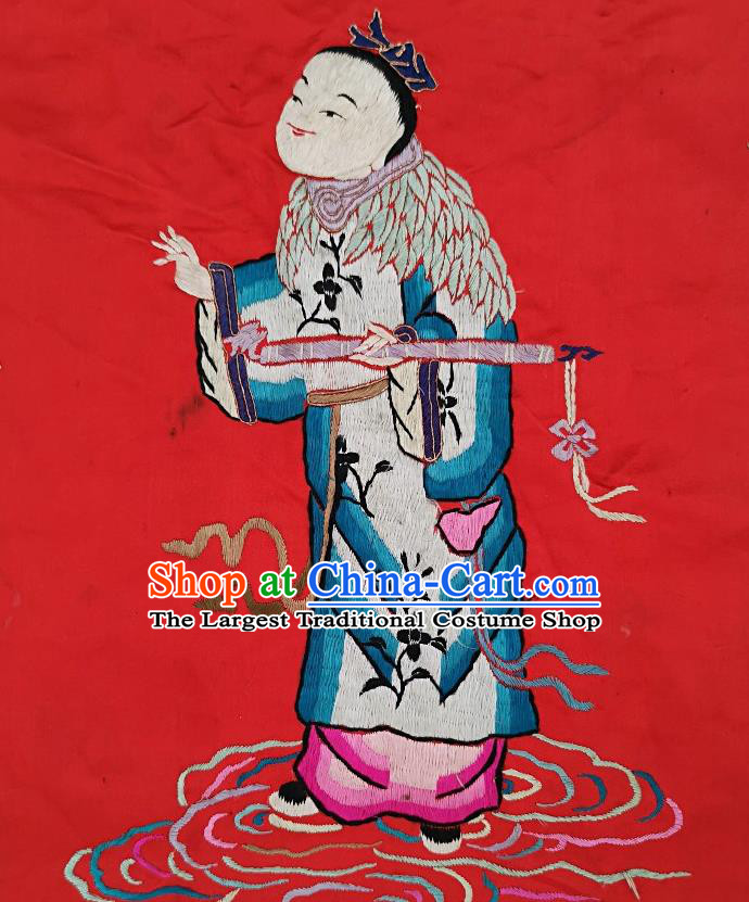 Chinese National Embroidered Legend Eight Immortals Han Xiangzi Painting Traditional Handmade Embroidery Craft Embroidering Red Silk Decorative Wall Picture