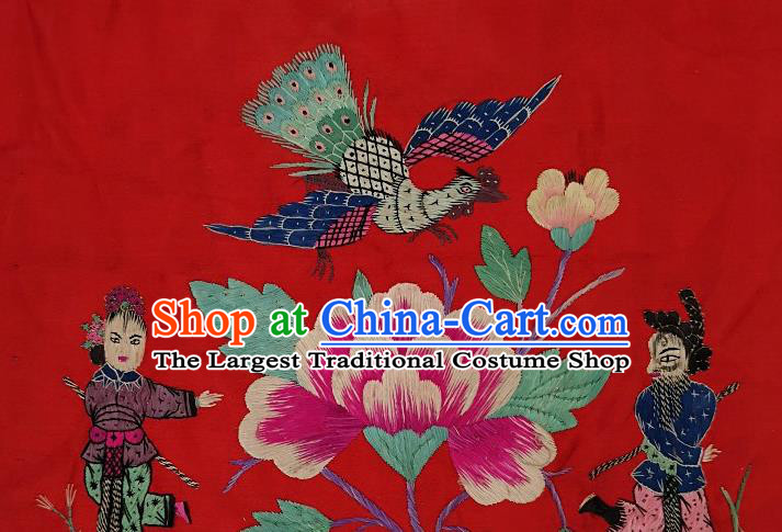 Traditional Chinese Embroidered Flowers Kids Red Silk Patches Handmade Embroidery Craft Accessories Embroidering Dress Fabric Applique