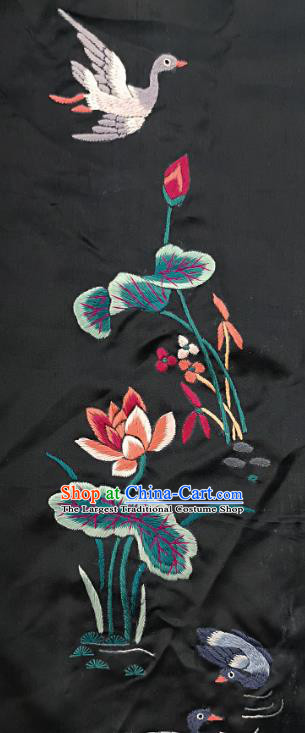 Chinese National Embroidered Swan Lotus Black Silk Painting Traditional Handmade Embroidery Craft Embroidering Decorative Wall Picture