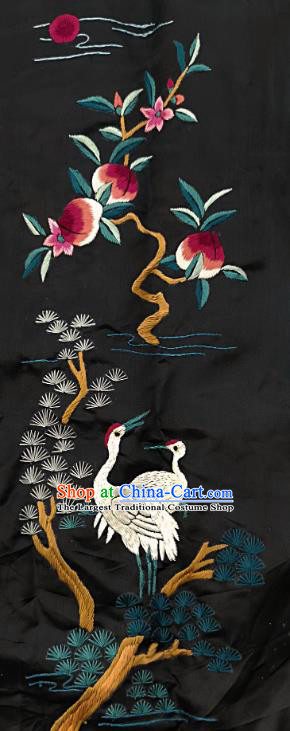 Chinese National Embroidered Crane Peach Black Silk Painting Traditional Handmade Embroidery Craft Embroidering Decorative Wall Picture