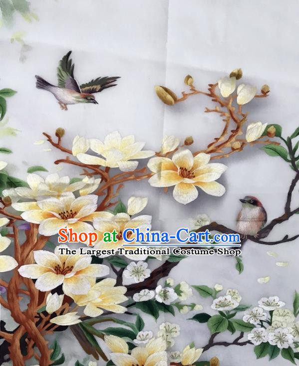 Traditional Chinese Embroidered Yellow Magnolia Fabric Hand Embroidering Dress Applique Embroidery Silk Patches Accessories