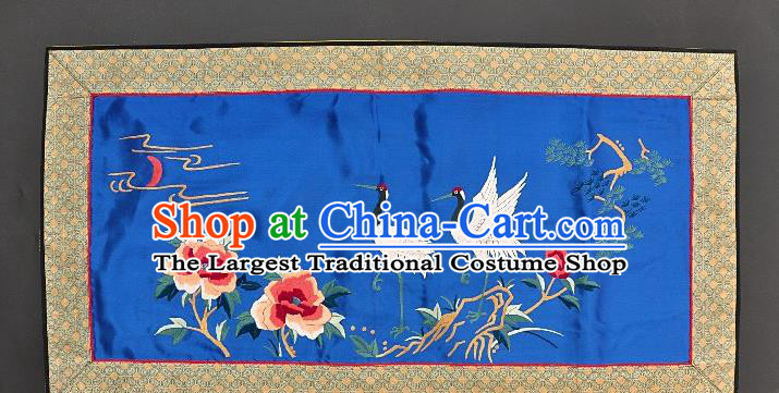 Chinese National Embroidered Crane Peony Royalblue Silk Paintings Traditional Handmade Embroidery Craft Decorative Wall Picture
