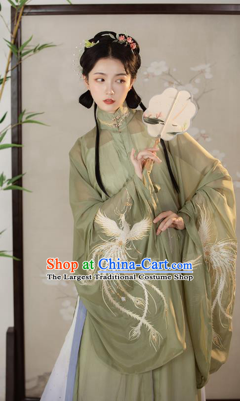 Traditional Chinese Ming Dynasty Court Female Costumes Ancient Princess Hanfu Garment Embroidered Green Blouse and Lilac Skirt Complete Set