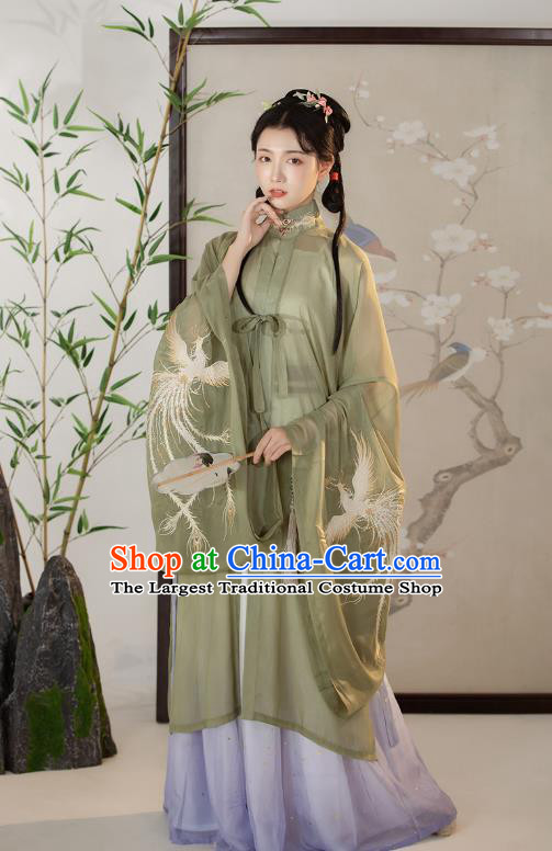 Traditional Chinese Ming Dynasty Court Female Costumes Ancient Princess Hanfu Garment Embroidered Green Blouse and Lilac Skirt Complete Set