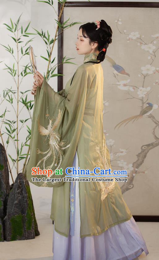 Traditional Chinese Ming Dynasty Court Female Costumes Ancient Princess Hanfu Garment Embroidered Green Blouse and Lilac Skirt Complete Set