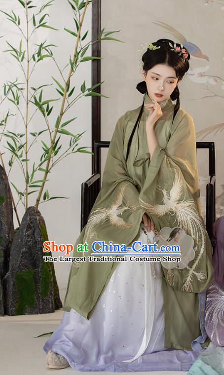 Traditional Chinese Ming Dynasty Court Female Costumes Ancient Princess Hanfu Garment Embroidered Green Blouse and Lilac Skirt Complete Set