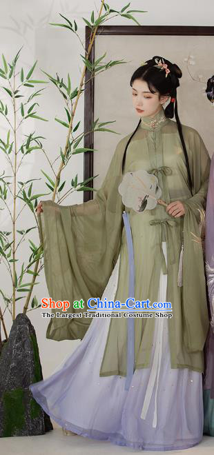 Traditional Chinese Ming Dynasty Court Female Costumes Ancient Princess Hanfu Garment Embroidered Green Blouse and Lilac Skirt Complete Set