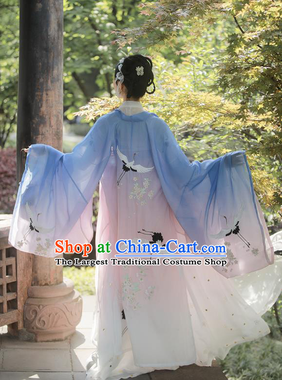 Chinese Tang Dynasty Noble Consort Costumes Traditional Ancient Goddess Hanfu Garment Blue Cloak Blouse and Dress Full Set