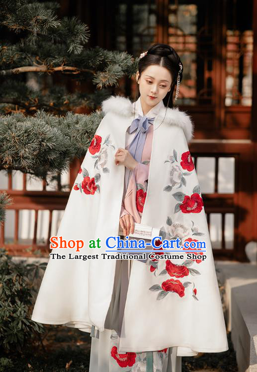 Chinese Ming Dynasty Noble Lady Costumes Traditional Ancient Princess Hanfu Garment Embroidered Short Cape Blouse and Skirt Full Set