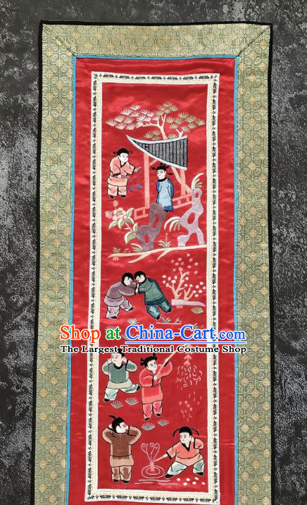 Chinese National Embroidered Character Paintings Traditional Handmade Embroidery Decorative Red Silk Picture Craft