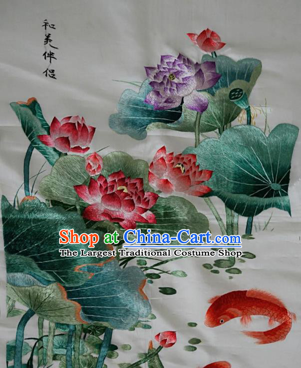 Traditional Chinese Embroidered Red Lotus Fish Fabric Hand Embroidering Dress Applique Embroidery Veil Patches Accessories